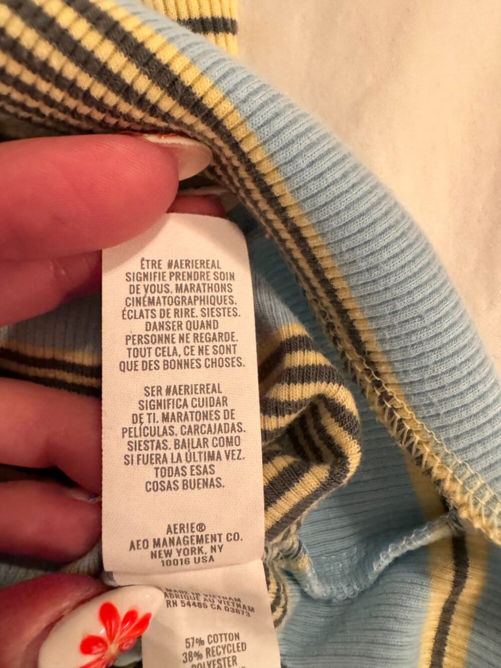 Aerie Blue Yellow Striped Ribbed Tank Top S/P Y2K Fitted Stretch - Picture 5 of 8